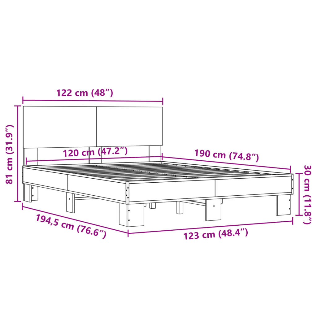 Bed frame without mattress brown oak 120x190 cm