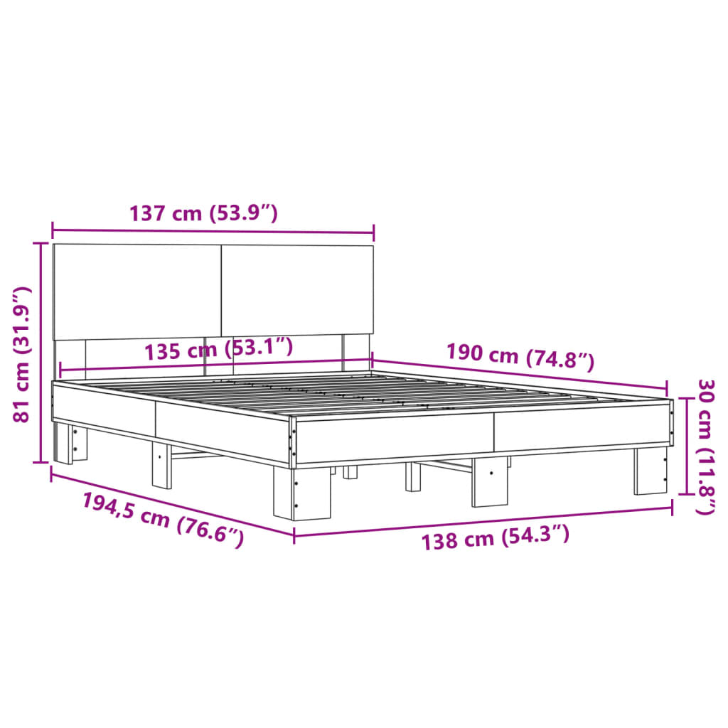 Bed frame without mattress sonoma oak 135x190 cm