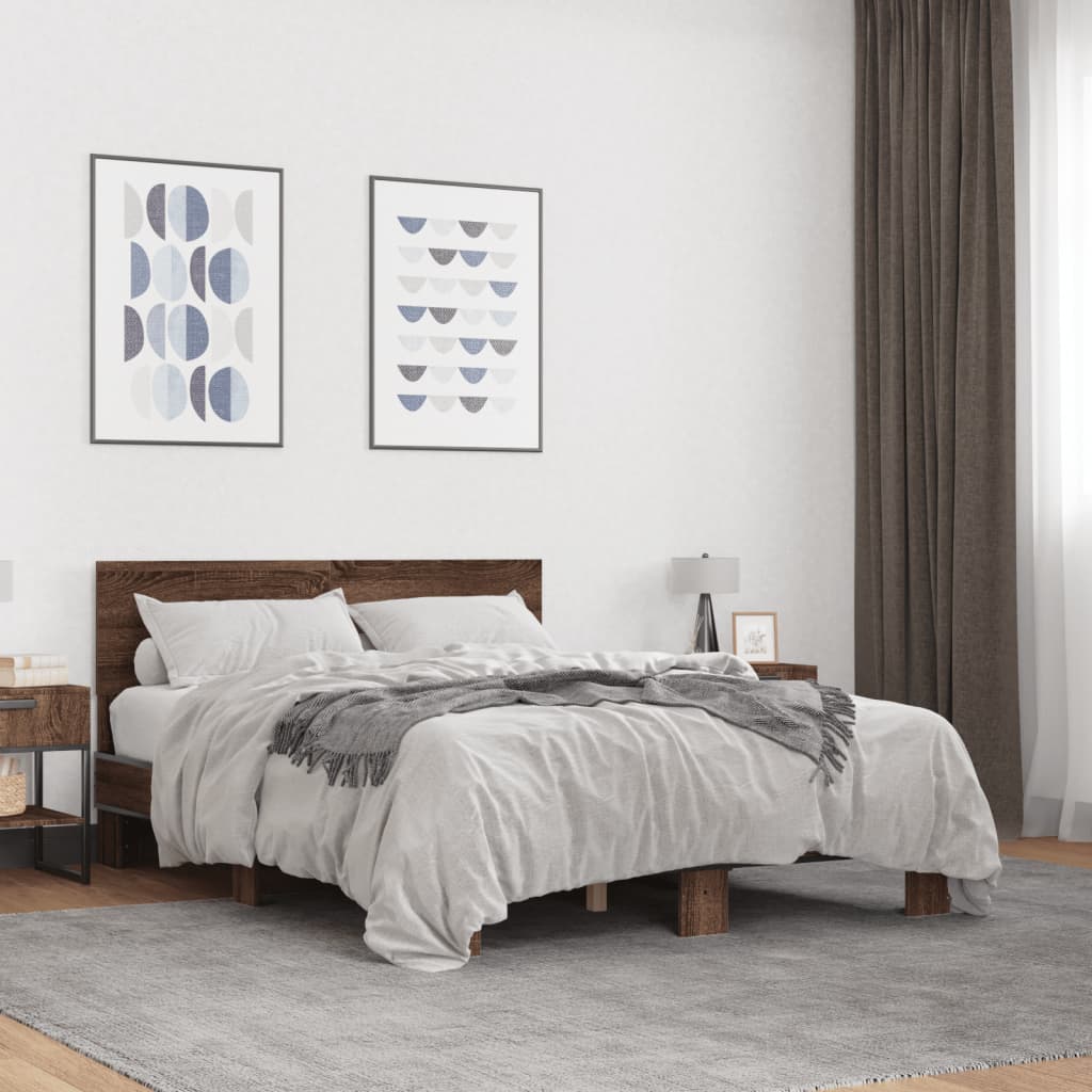 Bed frame without mattress brown oak 140x190 cm