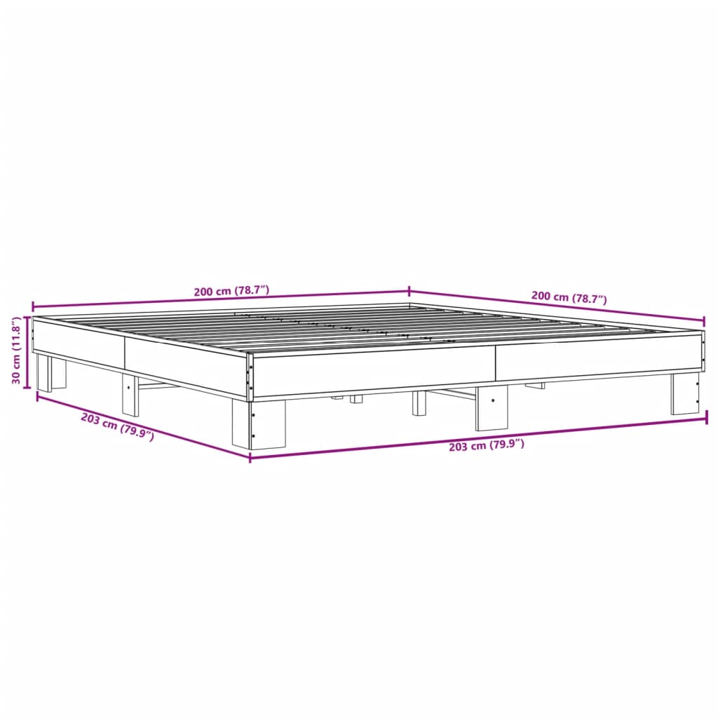 Cadre de lit sans matelas chêne fumé 200x200 cm