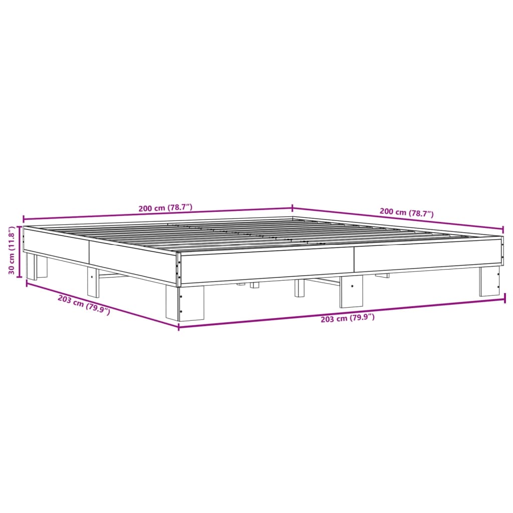 Bed frame without mattress brown oak 200x200 cm