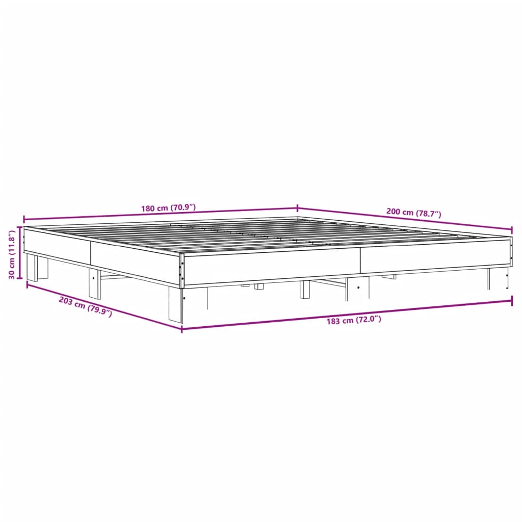 Bed frame without mattress brown oak 180x200 cm