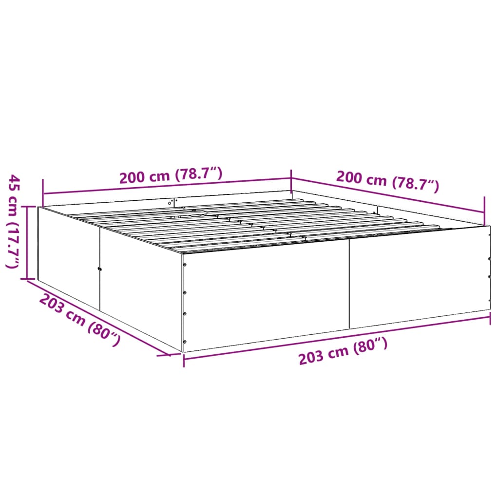 Bed frame without mattress sonoma oak 200x200 cm