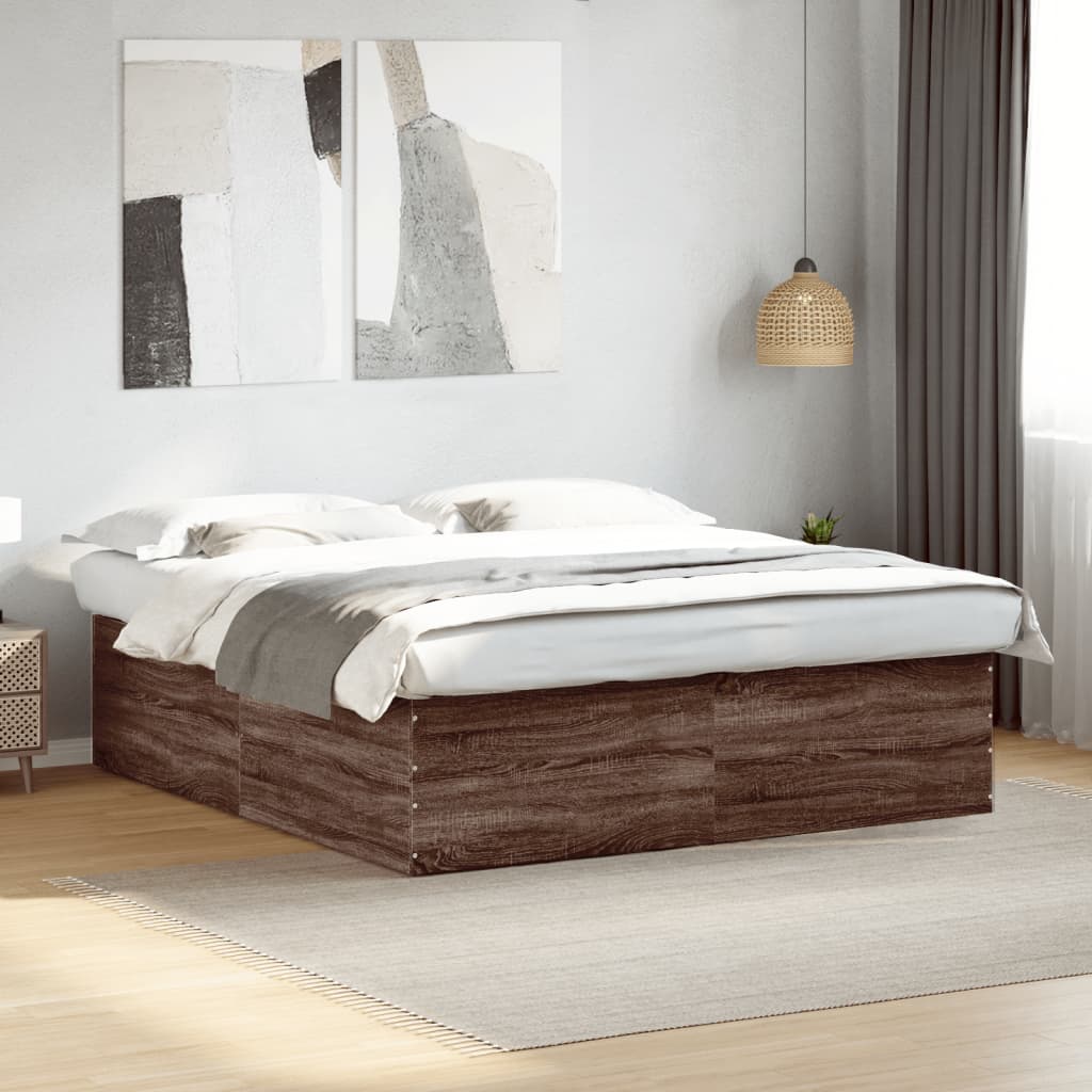 Bed frame without mattress brown oak 200x200 cm