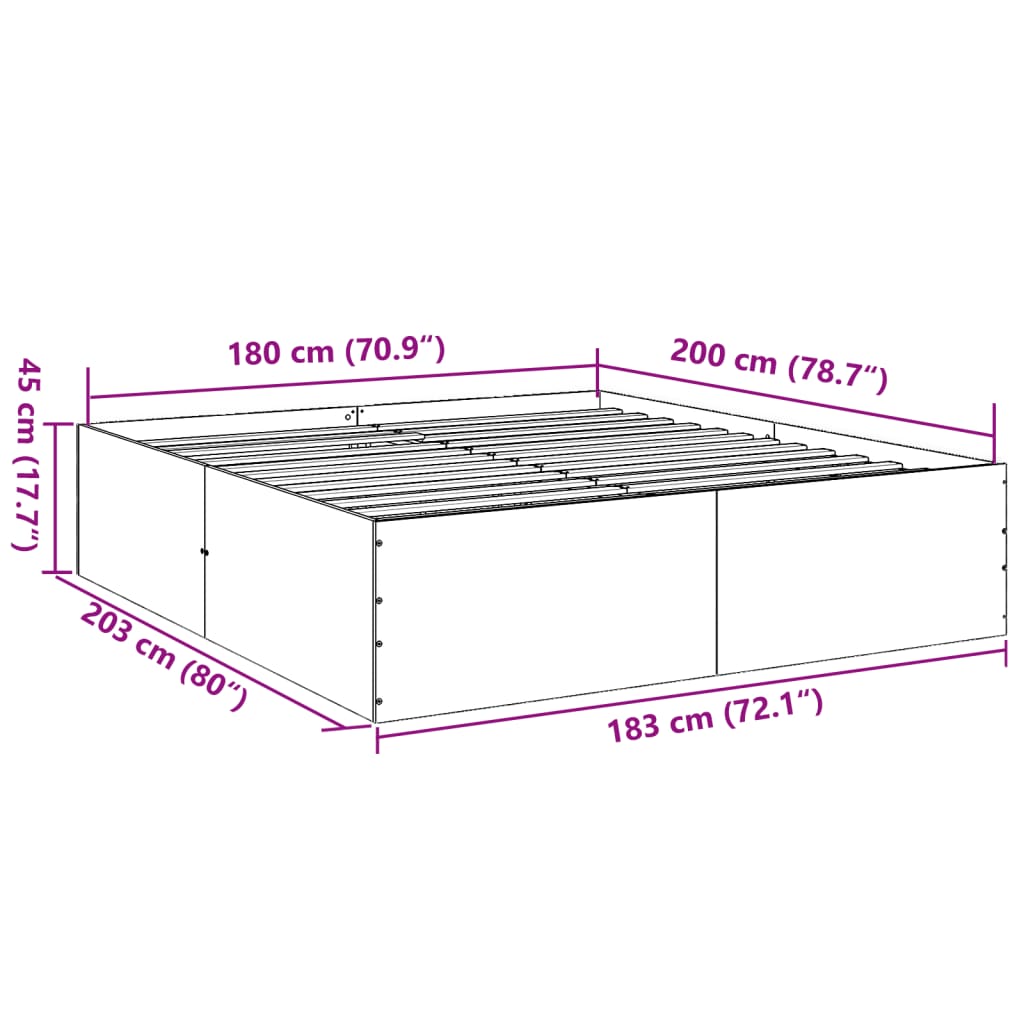 Cadre de lit sans matelas chêne sonoma 180x200 cm