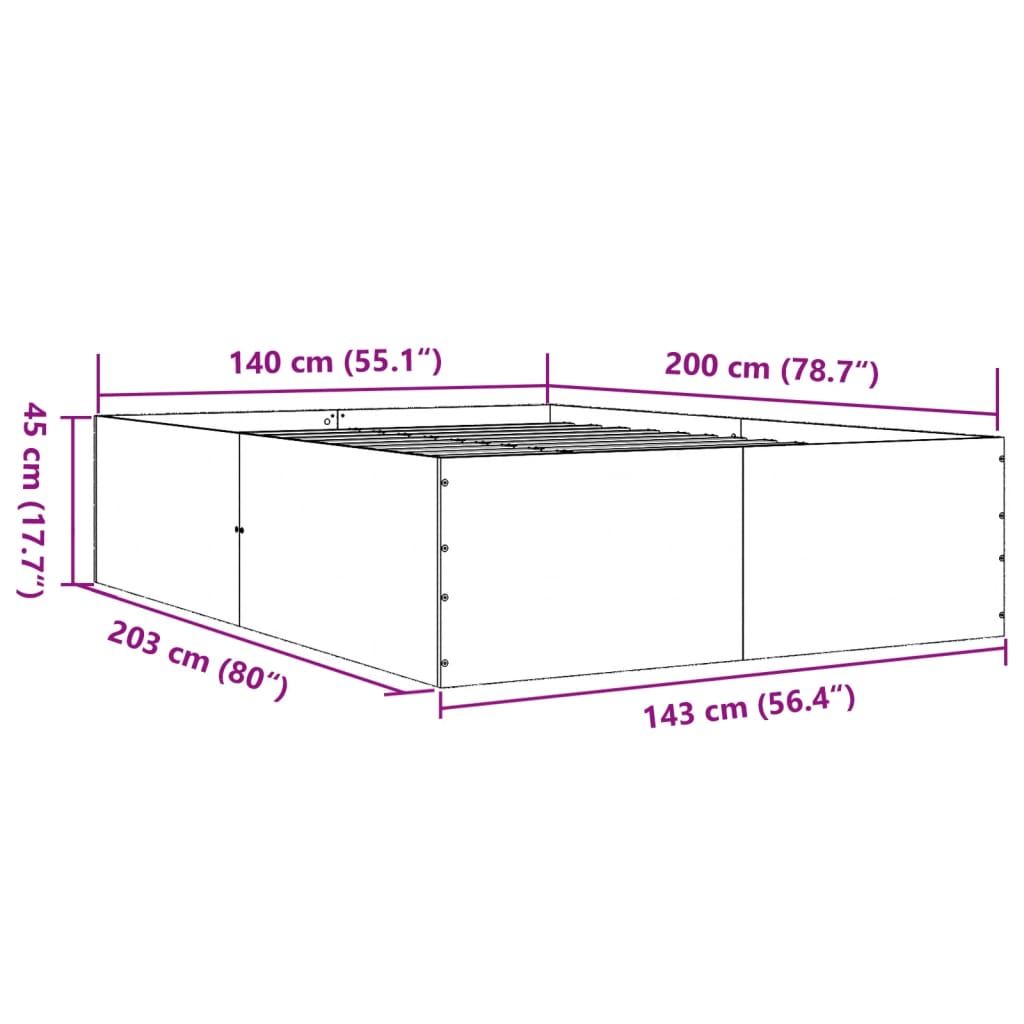 Cadre de lit sans matelas noir 140x200 cm