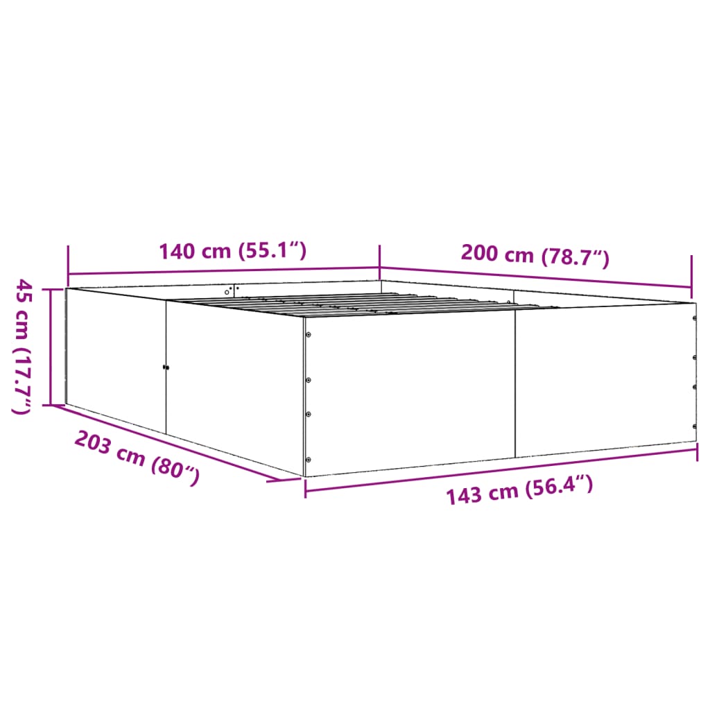 Cadre de lit sans matelas chêne sonoma 140x200 cm