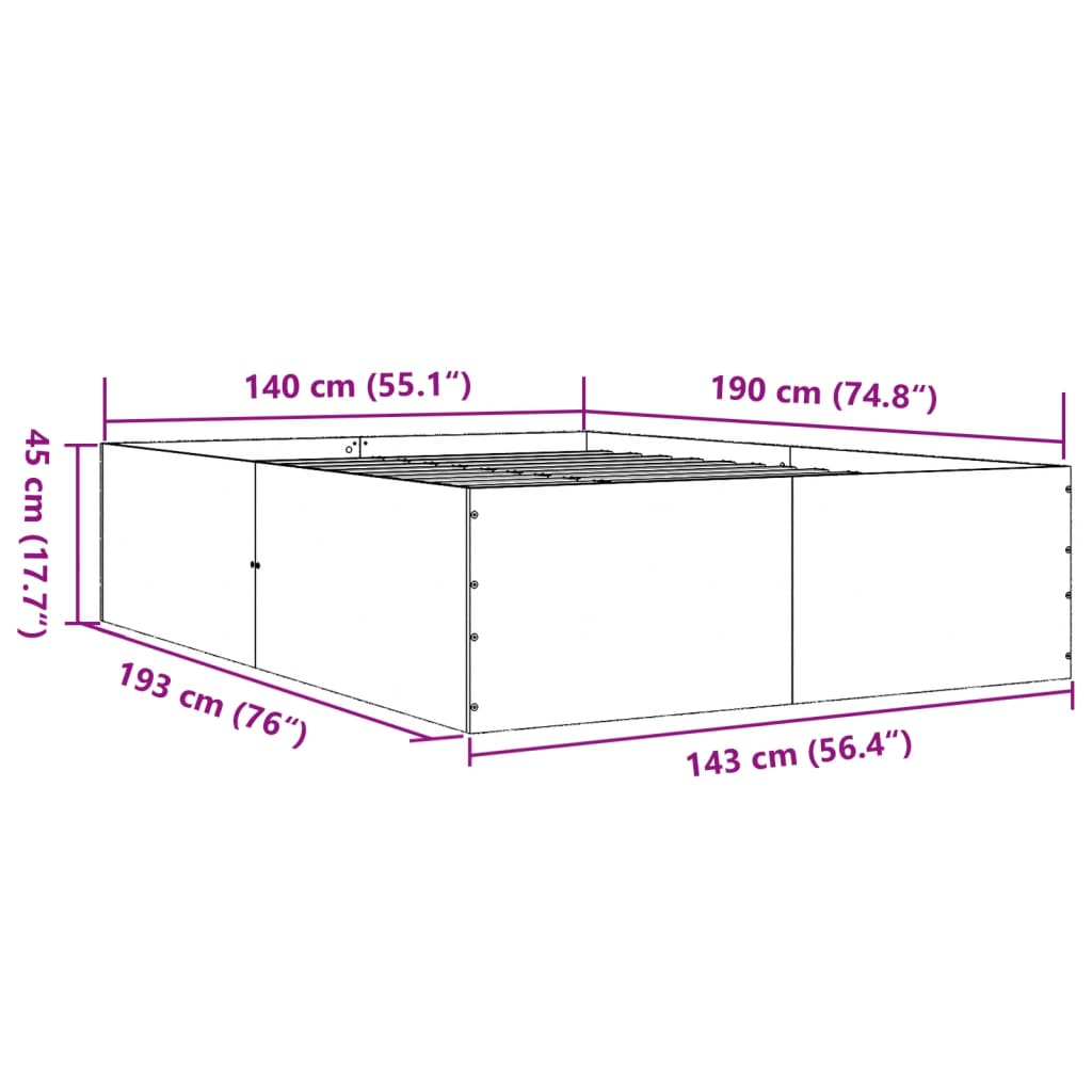 Cadre de lit sans matelas noir 140x190 cm