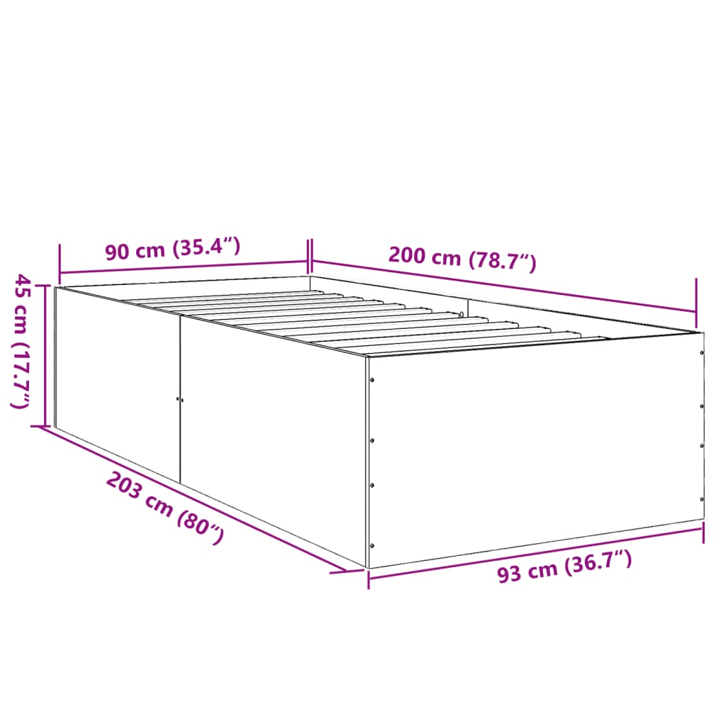 Cadre de lit sans matelas chêne sonoma 90x200 cm