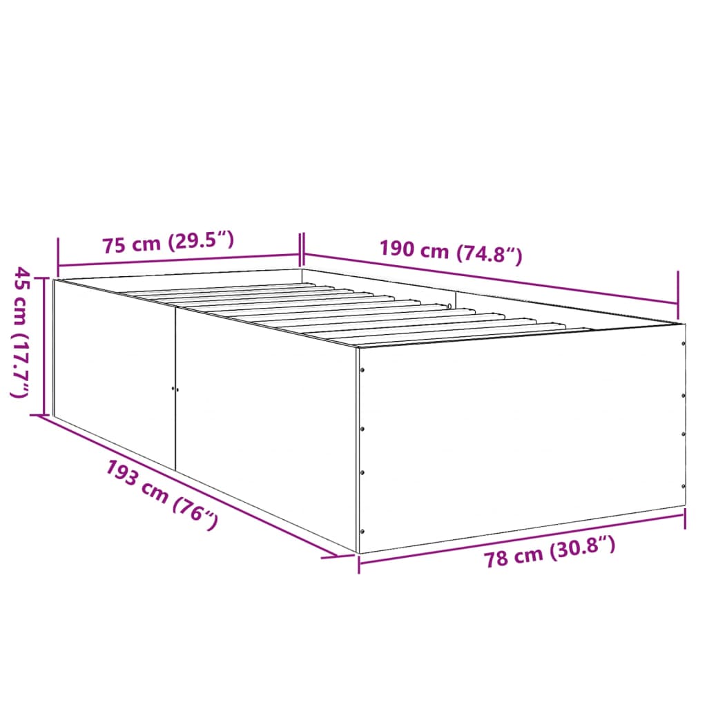 Cadre de lit sans matelas blanc 75x190 cm