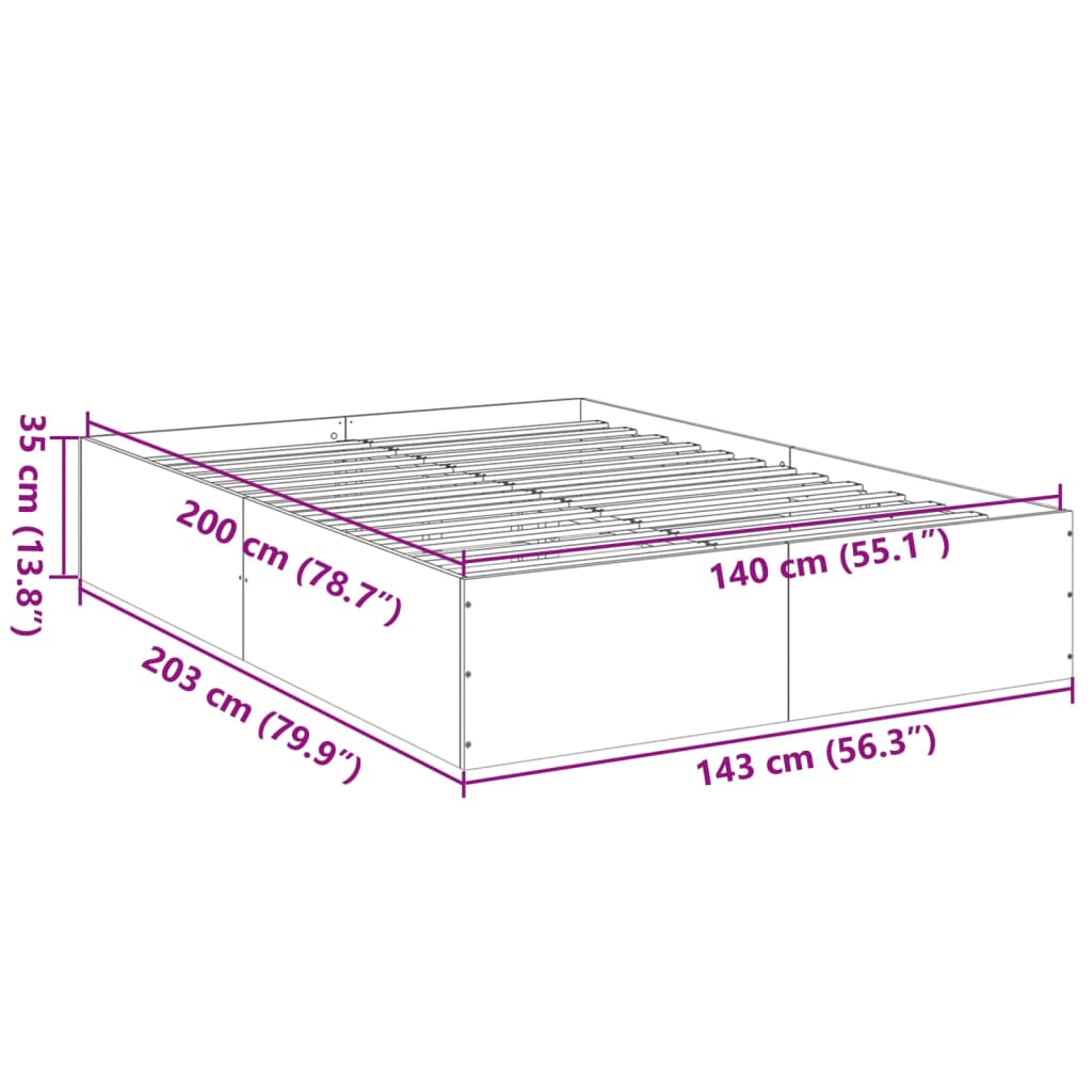 Cadre de lit sans matelas sonoma gris 140x200 cm