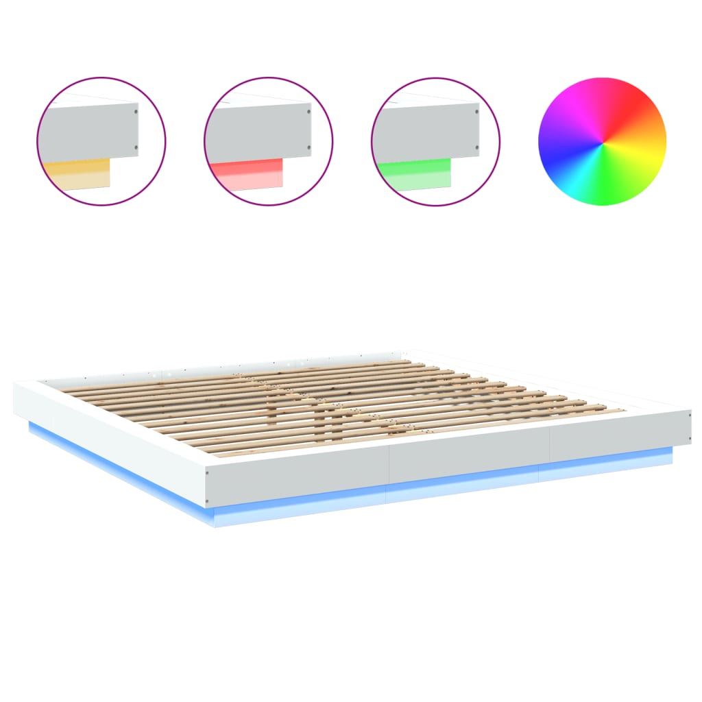 Cadre de lit avec lumières LED sans matelas blanc 200x200 cm