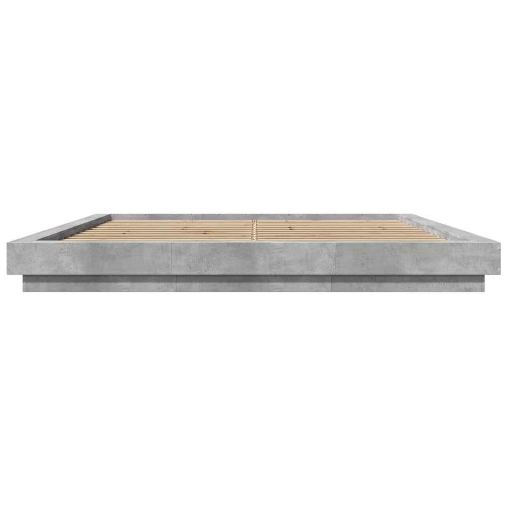 Cadre de lit et lumières LED sans matelas gris béton 200x200 cm