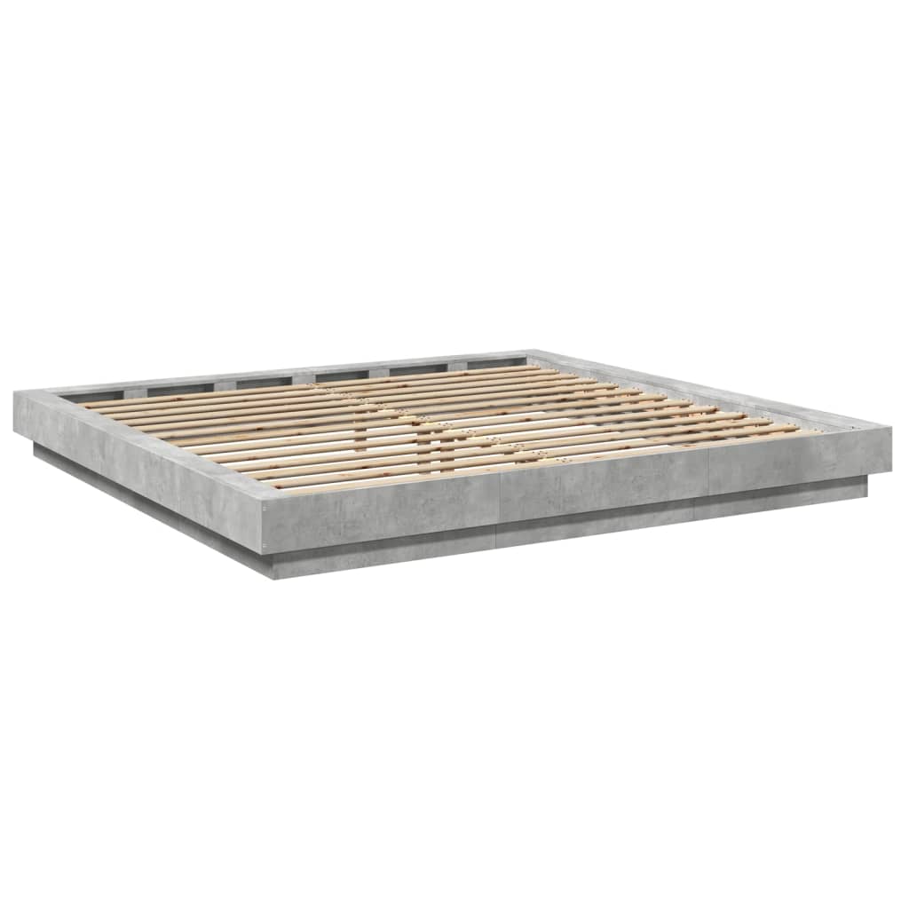 Cadre de lit et lumières LED sans matelas gris béton 200x200 cm