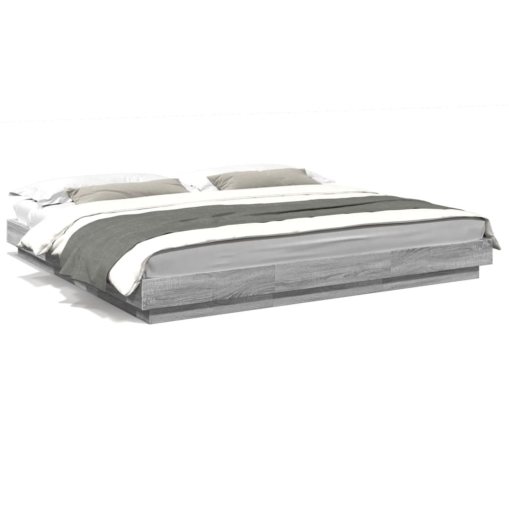 Cadre de lit et lumières LED sans matelas sonoma gris 200x200cm