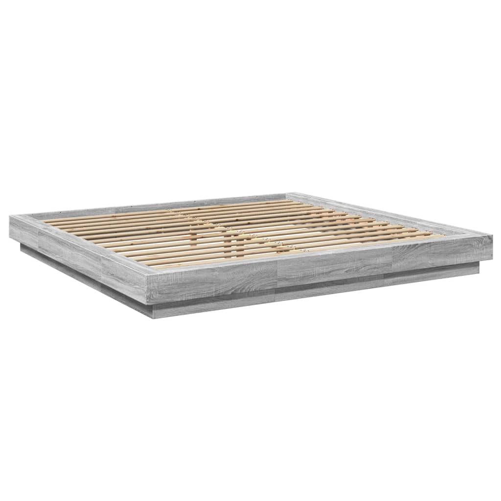 Cadre de lit et lumières LED sans matelas sonoma gris 200x200cm