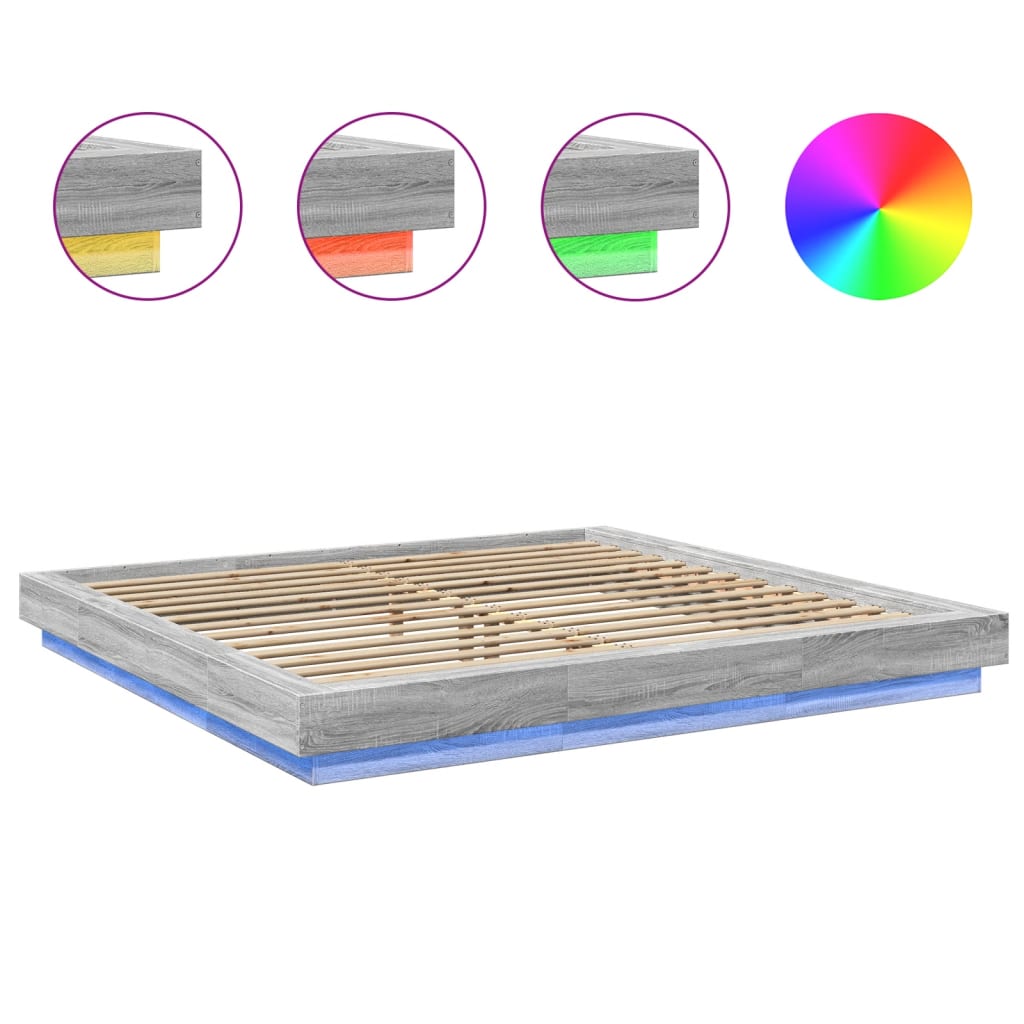 Cadre de lit et lumières LED sans matelas sonoma gris 200x200cm