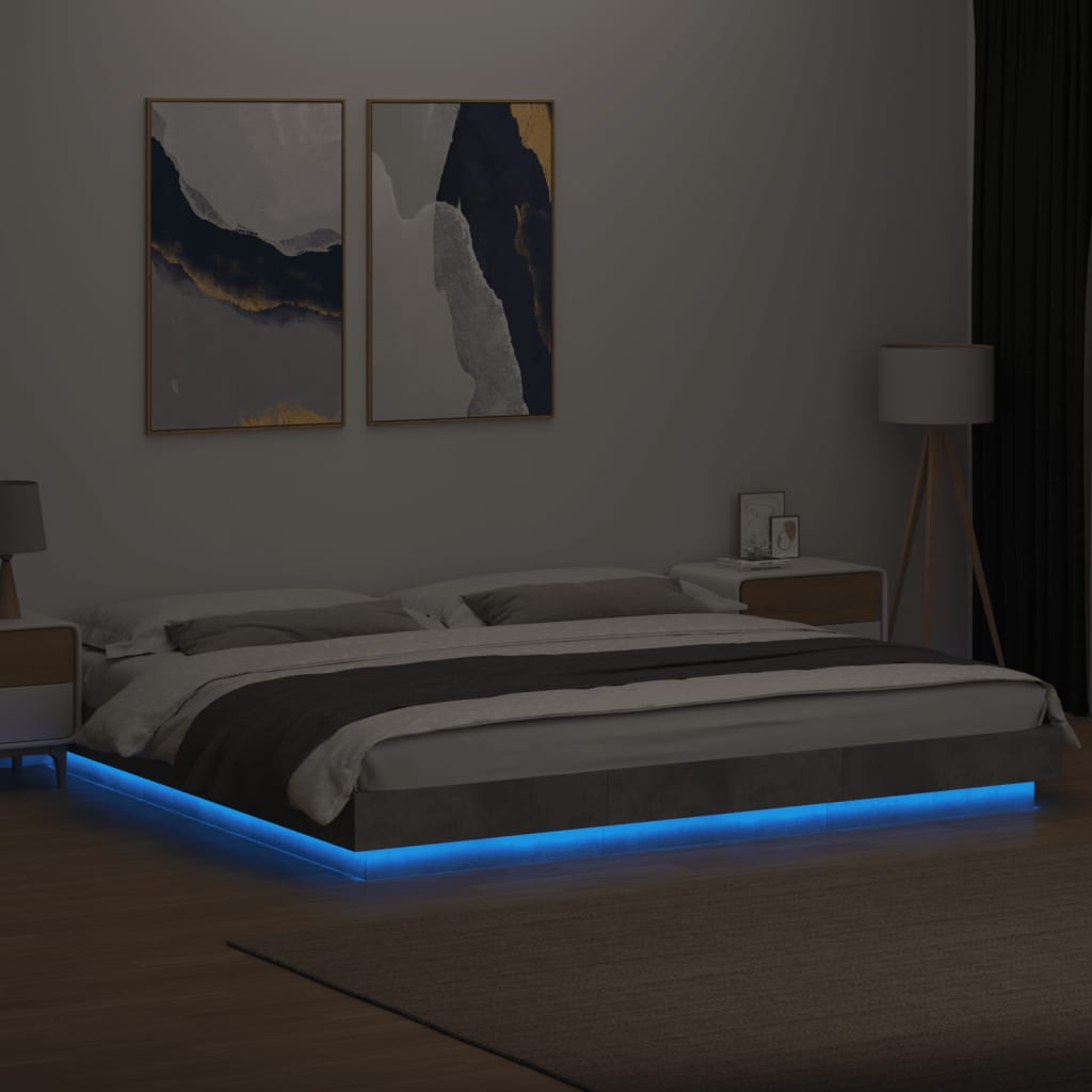 Cadre de lit et lumières LED sans matelas gris béton 180x200 cm