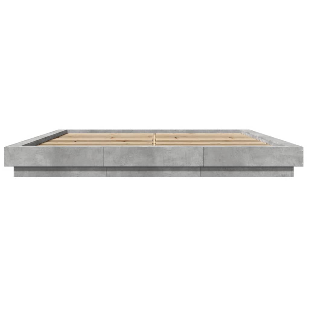 Cadre de lit et lumières LED sans matelas gris béton 180x200 cm