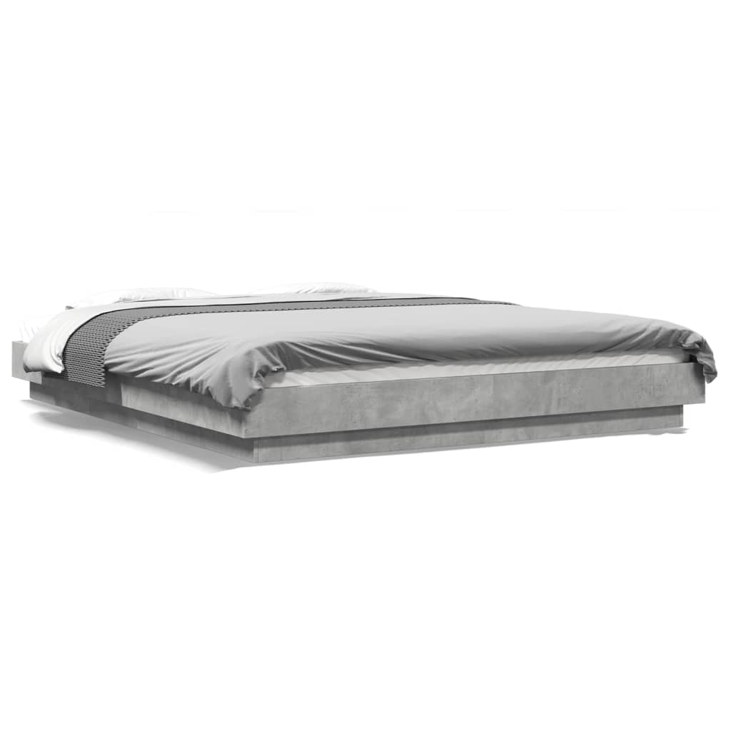 Cadre de lit et lumières LED sans matelas gris béton 160x200 cm