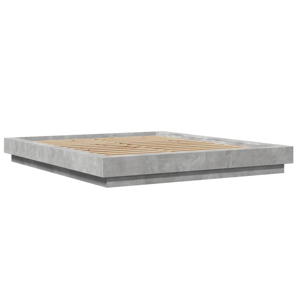 Cadre de lit et lumières LED sans matelas gris béton 160x200 cm