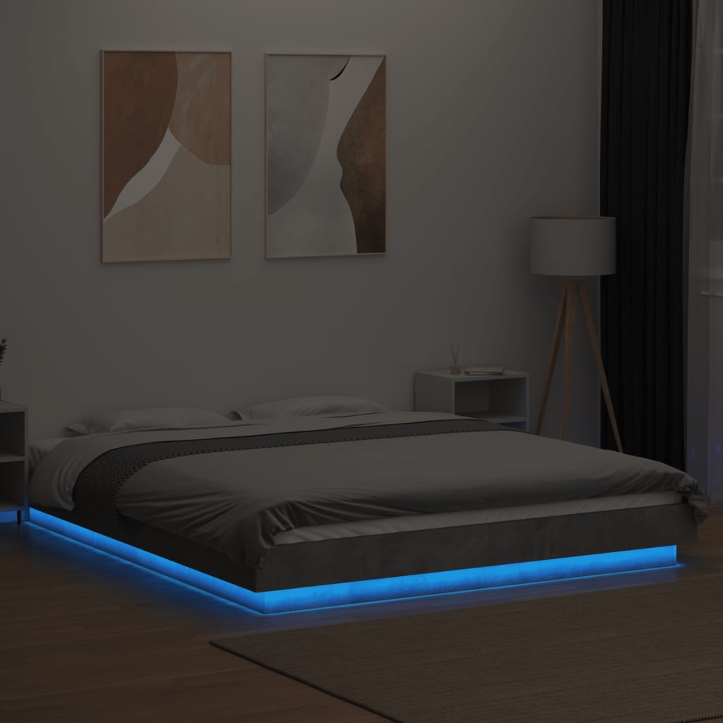 Cadre de lit et lumières LED sans matelas gris béton 160x200 cm