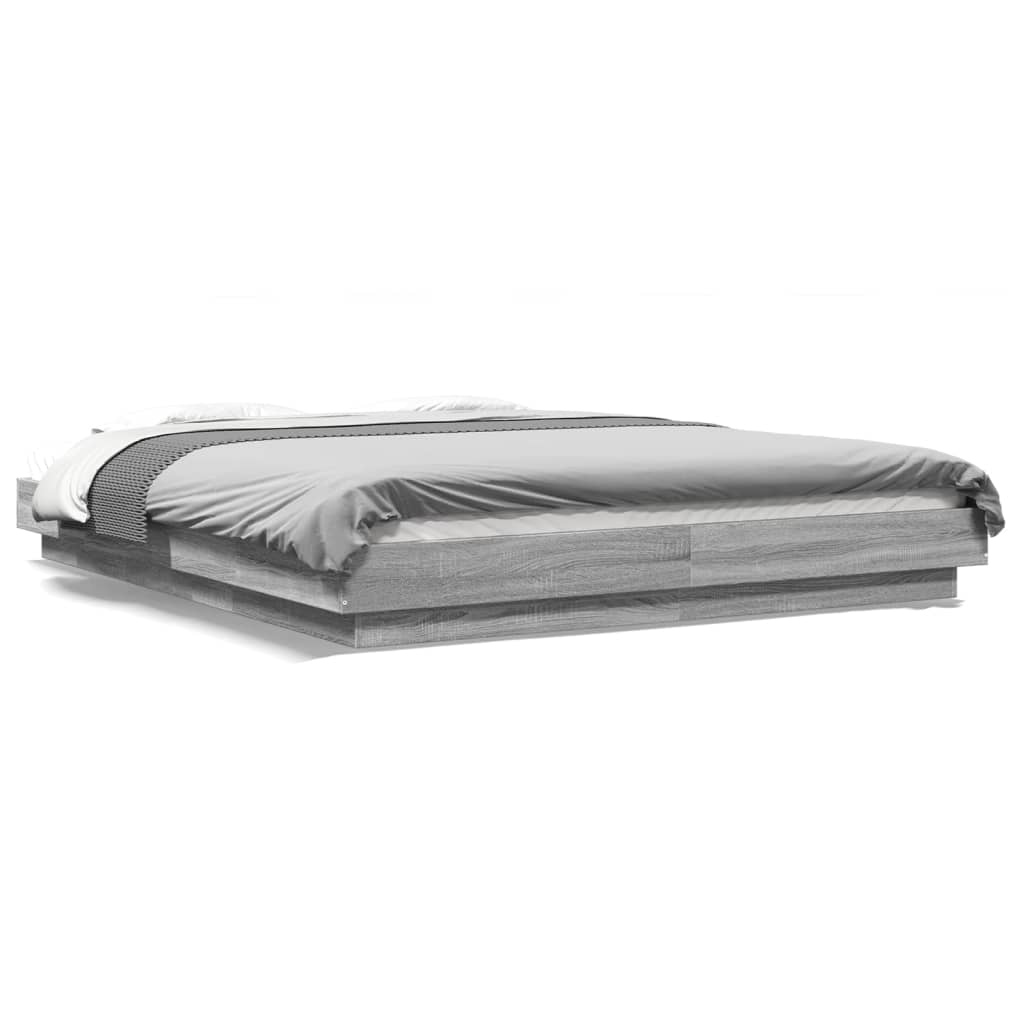 Cadre de lit et lumières LED sans matelas sonoma gris 160x200cm