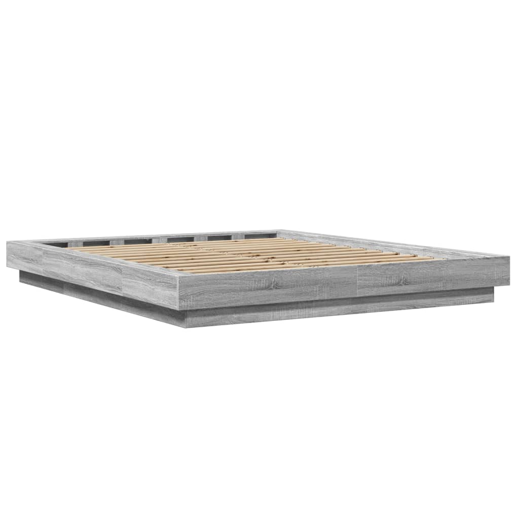 Cadre de lit et lumières LED sans matelas sonoma gris 160x200cm