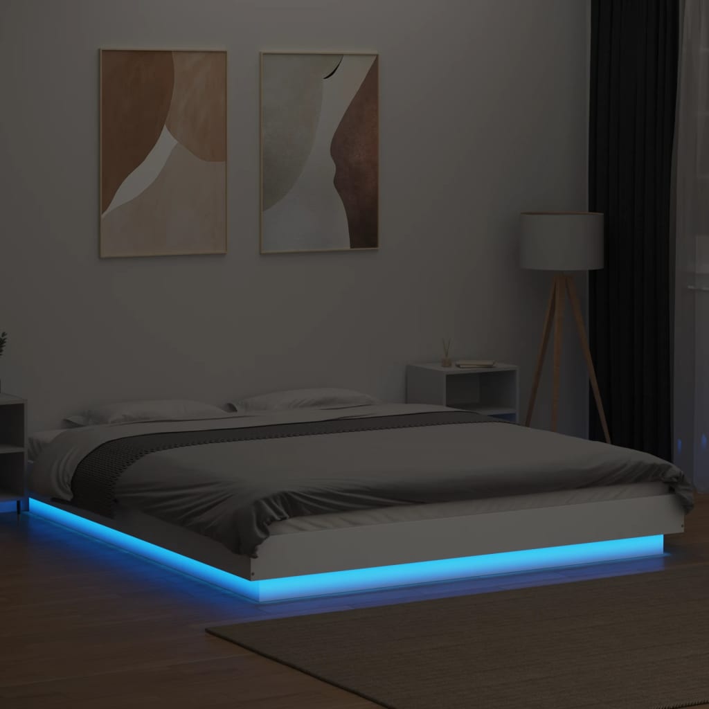 Cadre de lit avec lumières LED sans matelas blanc 150x200 cm