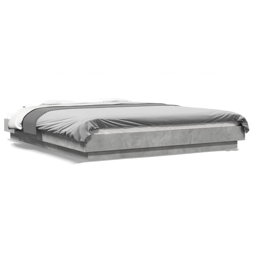 Cadre de lit et lumières LED sans matelas gris béton 150x200 cm