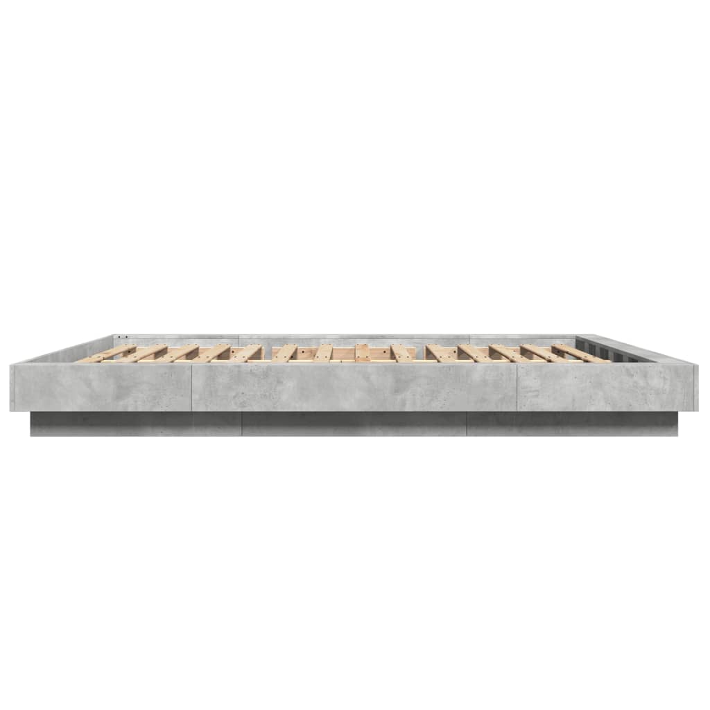 Cadre de lit et lumières LED sans matelas gris béton 150x200 cm