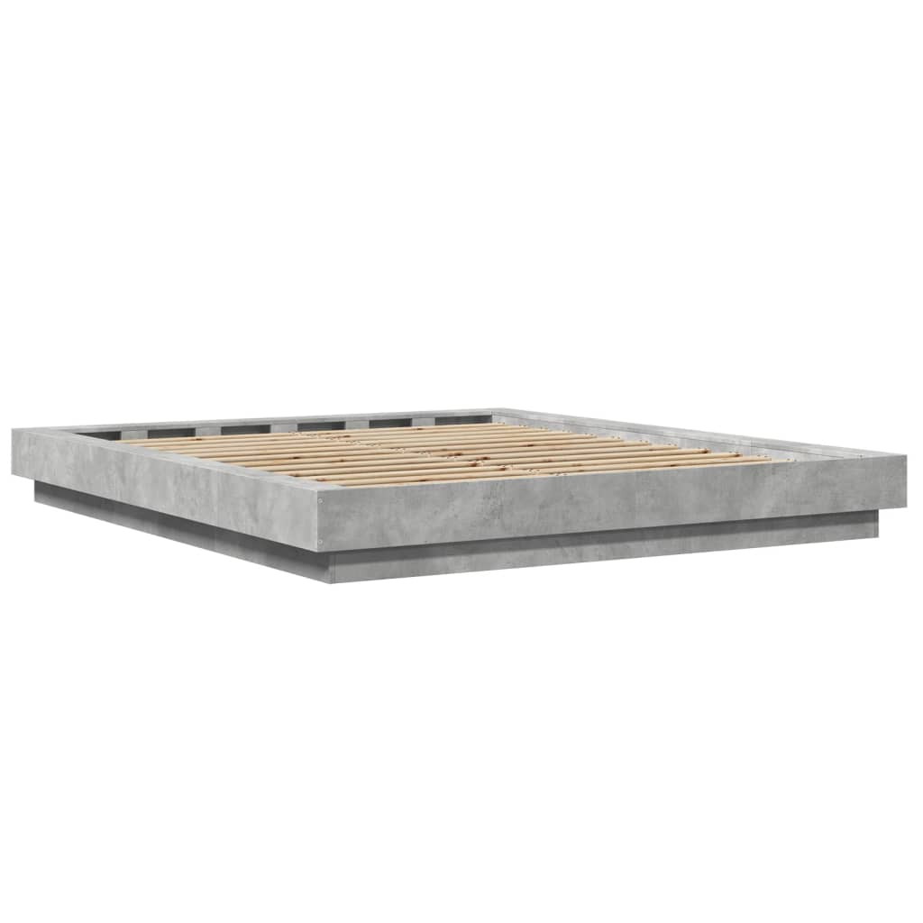 Cadre de lit et lumières LED sans matelas gris béton 150x200 cm