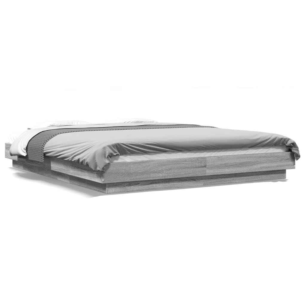 Cadre de lit et lumières LED sans matelas sonoma gris 150x200cm