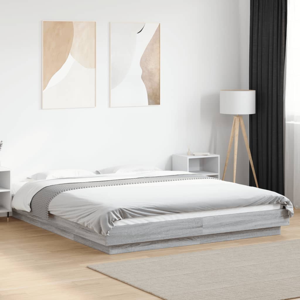 Cadre de lit et lumières LED sans matelas sonoma gris 150x200cm