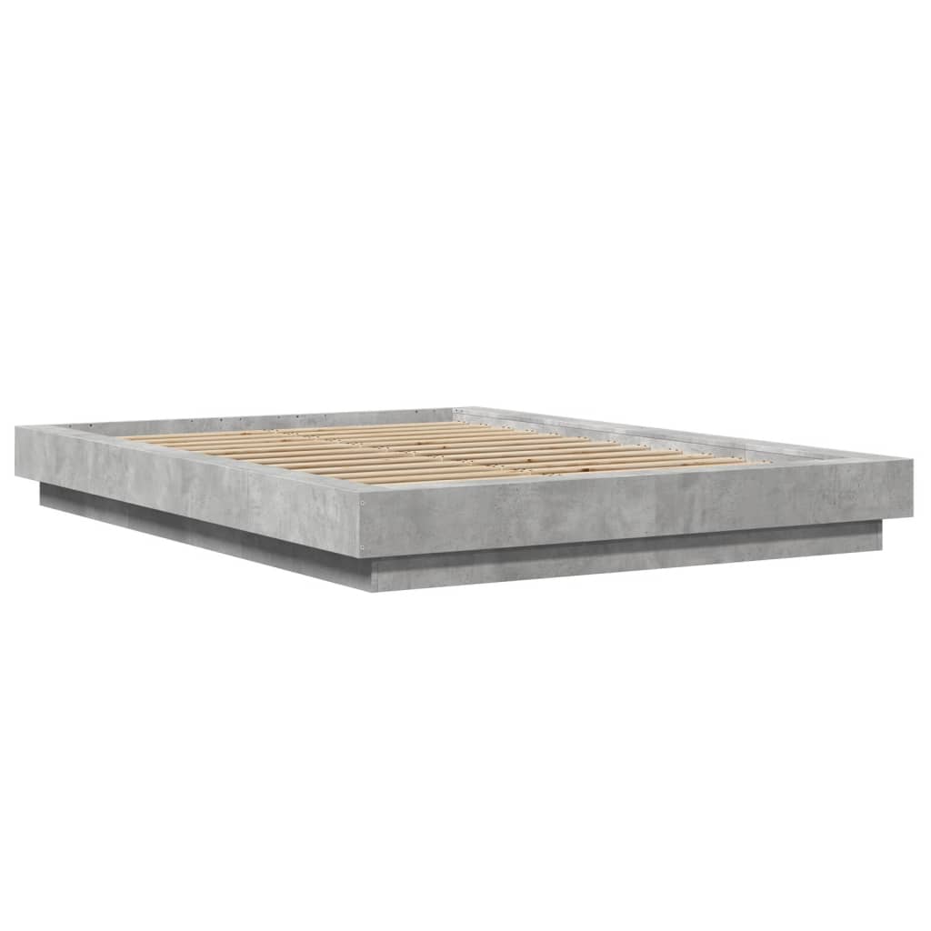 Cadre de lit et lumières LED sans matelas gris béton 120x200 cm