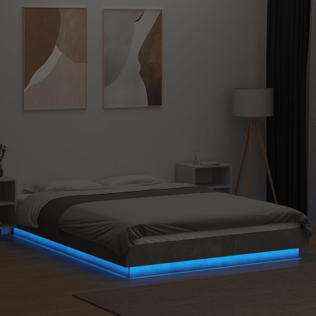 Cadre de lit et lumières LED sans matelas gris béton 120x200 cm