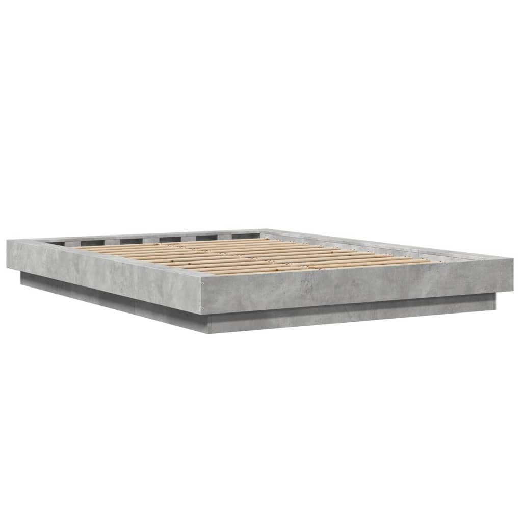 Cadre de lit et lumières LED sans matelas gris béton 120x200 cm