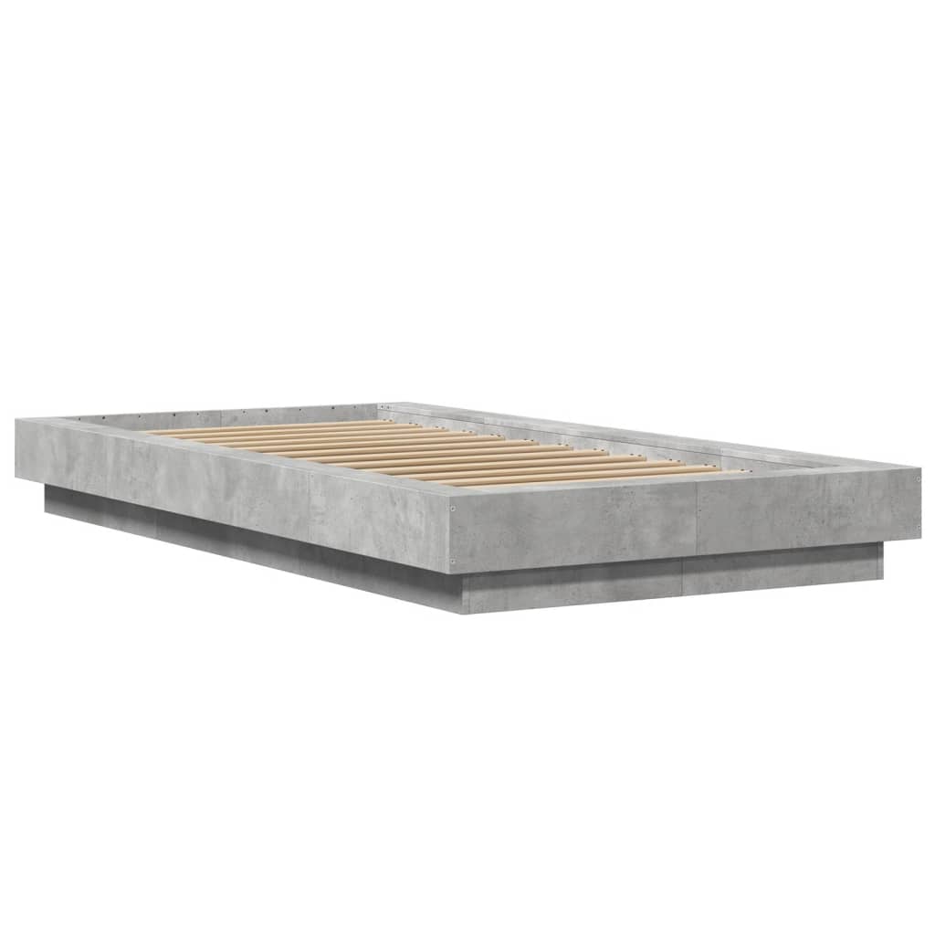 Cadre de lit et lumières LED sans matelas gris béton 100x200 cm