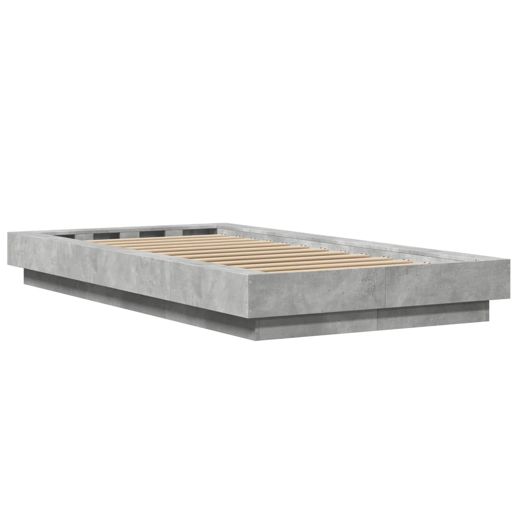 Cadre de lit et lumières LED sans matelas gris béton 100x200 cm