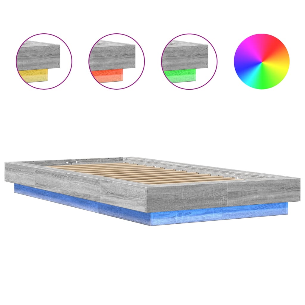 Cadre de lit et lumières LED sans matelas sonoma gris 100x200cm