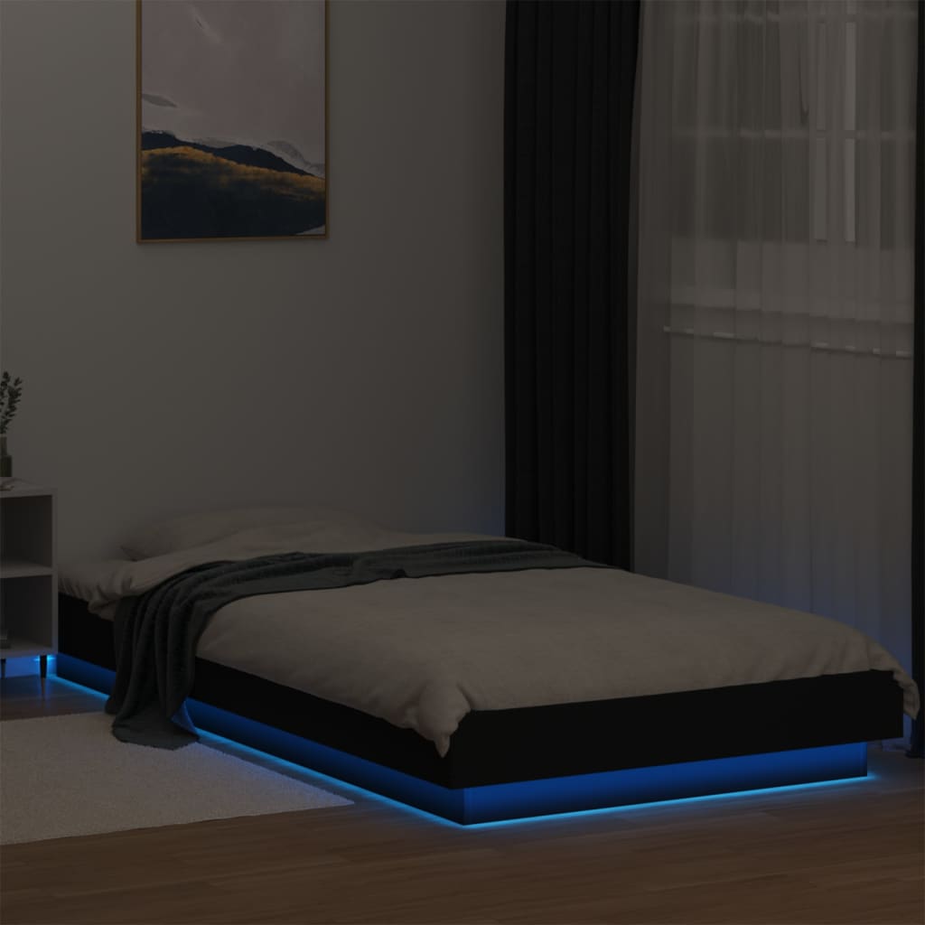 Cadre de lit avec lumières LED sans matelas noir 90x200 cm