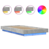 Cadre de lit et lumières LED sans matelas gris béton 90x200 cm