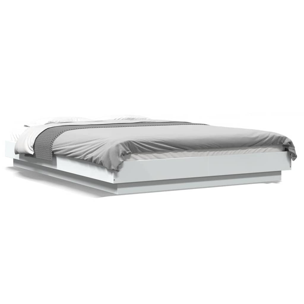 Cadre de lit avec lumières LED sans matelas blanc 140x190 cm