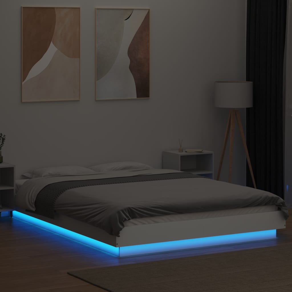 Cadre de lit avec lumières LED sans matelas blanc 140x190 cm