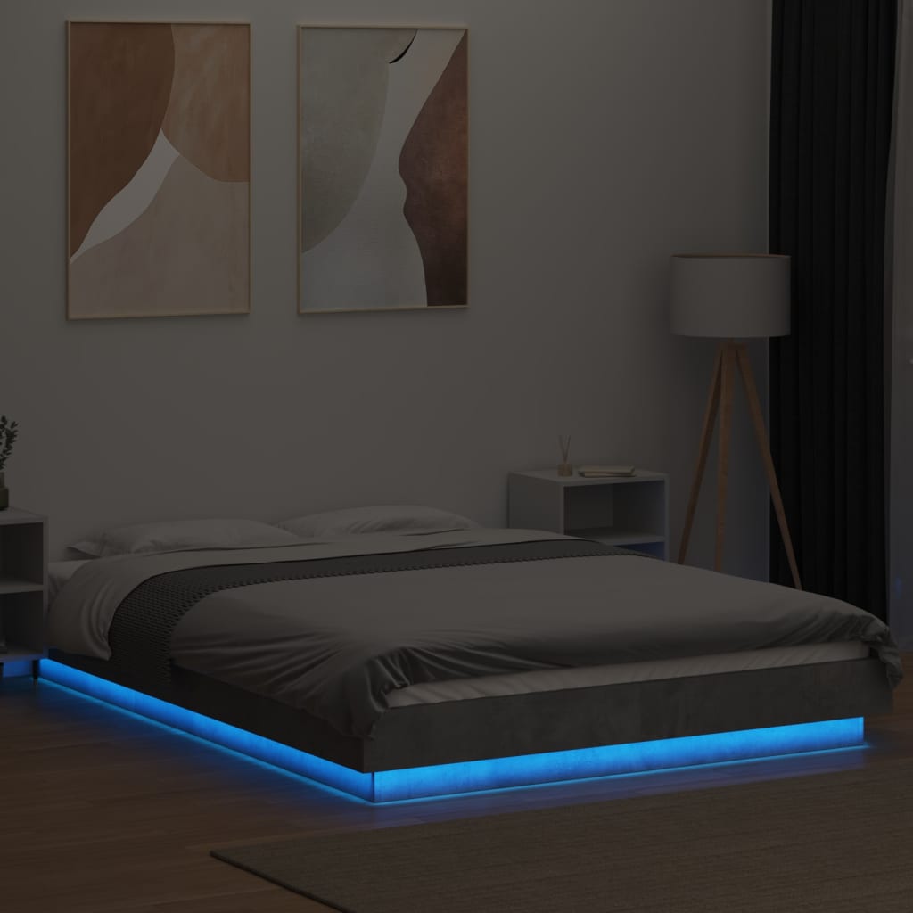 Cadre de lit et lumières LED sans matelas gris béton 140x190 cm