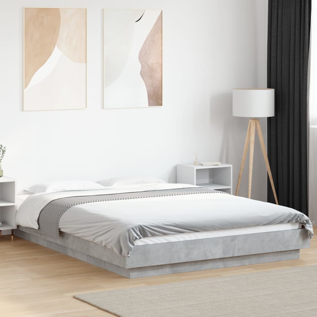 Cadre de lit et lumières LED sans matelas gris béton 140x190 cm