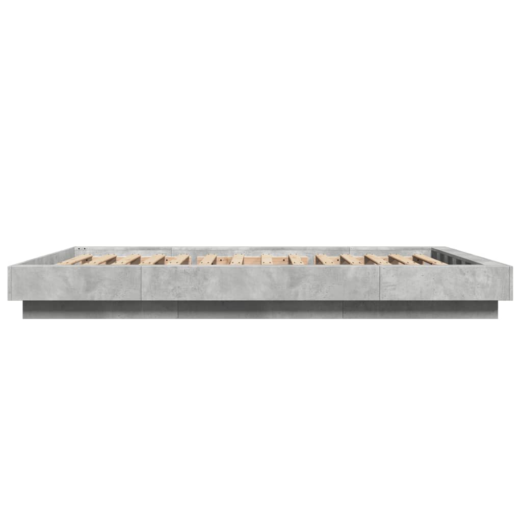 Cadre de lit et lumières LED sans matelas gris béton 135x190 cm