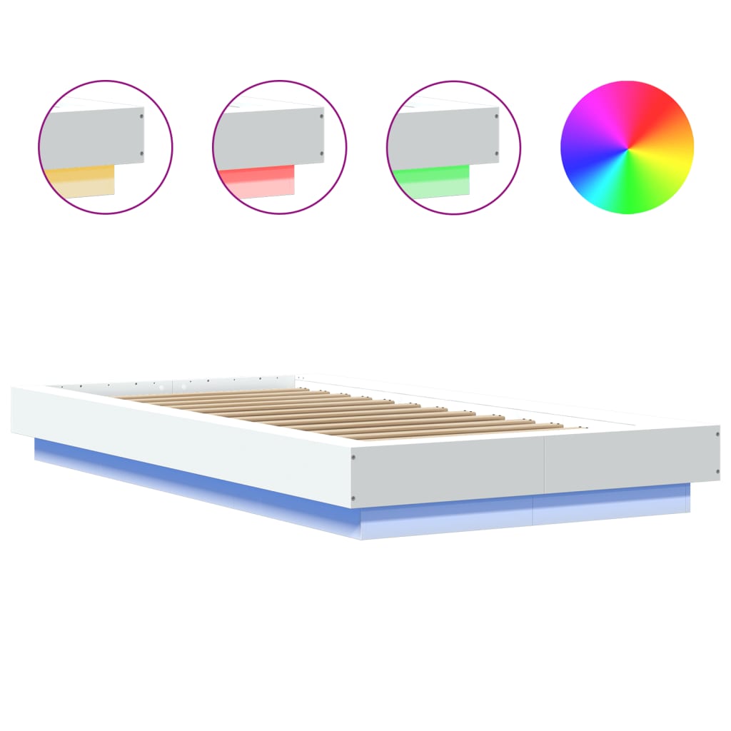 Cadre de lit avec lumières LED sans matelas blanc 90x190 cm