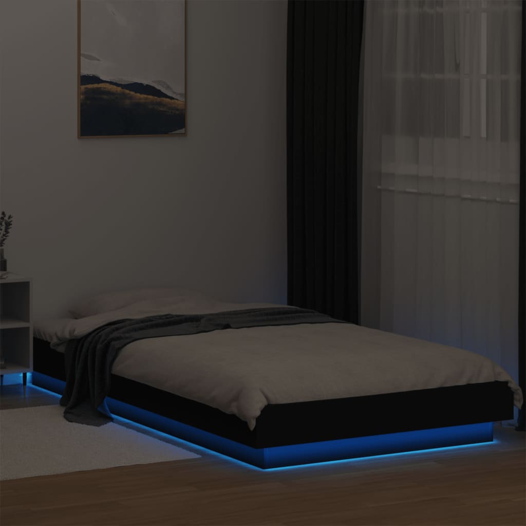 Cadre de lit avec lumières LED sans matelas noir 90x190 cm