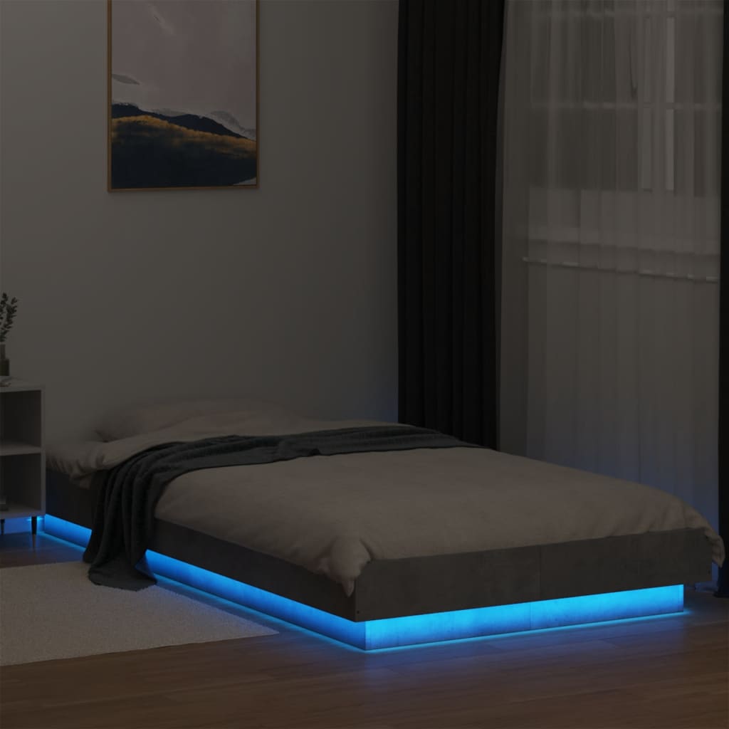 Cadre de lit et lumières LED sans matelas gris béton 90x190 cm